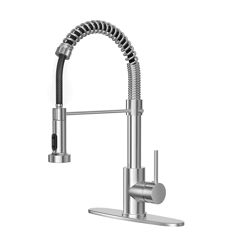 Kitchen Rotatable Drop-Down Hot And Cold Faucet Dual-Mode Kitchen Sink Spring Stainless Steel Faucet Mixers