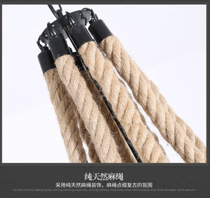 調節可能な高さ素朴なレトロノスタルジックな錬鉄E27ペンダントライトヘンプロープシャンデリアバーレストランFarmhouse - Product Image 6