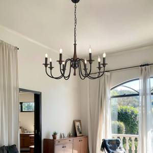 <strong>Dark</strong>-Themed Solid Wood Living Room Chandelier, American Retro Dining Candle Lamp, French Vintage Bedroom Study Casagd - Product Image 2