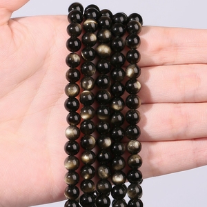 天然金シーン黒曜石ルースビーズ卸売金シーン黒曜石エネルギー石保護天然クリスタルビーズ - Product Image 1