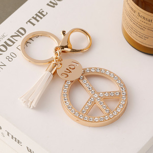 Llavero de Lujo con Símbolo de la Paz, Estilo Coreano, con Borlas, Flecos, Metal, Diamantes de Imitación y Cristal, Colgante para Bolso o Espejo Retrovisor de <span class=keywords><strong>Coche</strong></span> - Product Image 1