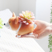 Populer barang kepribadian kreatif kartun Corgi Resin Tabletop Pot mikro-lanskap ornamen tanaman sukulen Pot bunga kecil
