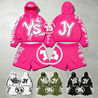 Setelan Olahraga Pria Yysy Streetwear Celana Pendek Anti Air Bahan Nylon Dua Potong Jaket Windbreaker Polyester Motif Cetak