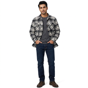 Chemise en flanelle doublée de polaire Sherpa pour homme avec logo personnalisé, chemise en coton pour homme, chemise à carreaux brossée chaude - Product Image 1