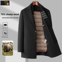 Manteau en laine slim pour homme, automne-hiver, boutonné, doublure amovible, style business décontracté, pour hommes d'âge moyen et seniors