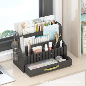 Bamboo Mail Organizer Desktop <b>Storage</b> <b>Box</b> With <b>Drawer</b> For Office Supplies And Household Gadgets - Product Image 2