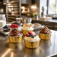 Gobelets en aluminium Wanhao avec couvercles, moules à ramequins jetables, contenants à cupcakes en aluminium, moules à muffins de Noël, vente en gros