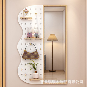 Wall Mounted Sliding Dressing <b>Mirror</b> With Pegboard Full Length <b>Storage</b> Organizer For Entryway Minimalist Design - Product Image 1