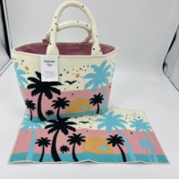 Bolso bordado personalizado de tela de rizo para mujer, bolso de mano de playa para verano, bolso de mano con patrón de árbol de coco con bolsillo interior con cremallera