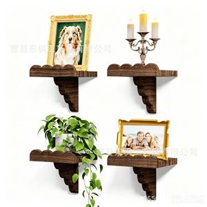 Wooden Wall <b>Shelf</b> Wave Shaped Solid Wood Burnt Color Wall Mounted Storage <b>Rack</b> For Books Stationery Electronics - Product Image 1