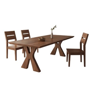 Juego de Mesa de Comedor de Madera Maciza de Nogal Negro, 4 Piezas, Muebles de Comedor Rectangulares Modernos y Minimalistas - Product Image 4