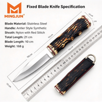 Couteau de chasse à lame fixe avec manche imitation bois de cerf, lame pleine en acier inoxydable, couteau de camping extérieur avec étui en nylon