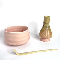 Ensemble de matcha de haute qualité : tamis, fouet, bol, support pour fouet à matcha rose