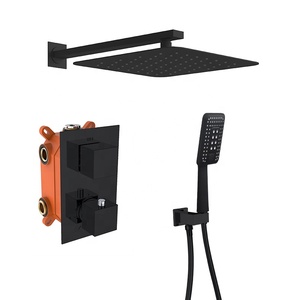 HIMARK montaggio a parete in ottone bagno 2 vie bianco caldo e freddo sistema <span class=keywords><strong>doccia</strong></span> termostatico nero opaco miscelatore <span class=keywords><strong>doccia</strong></span> a pioggia set - Product Image 1