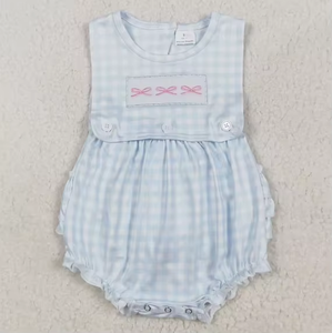 Romper de Manga Corta con Estampado a Cuadros Rosa para Bebés, con Bordado de Lazo - Product Image 6