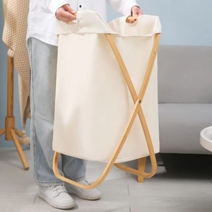 <b>Collapsible</b> Laundry Basket Canvas Foldable Rectangle Off White Standing Type Clothes <b>Storage</b> Organizer - Product Image 1