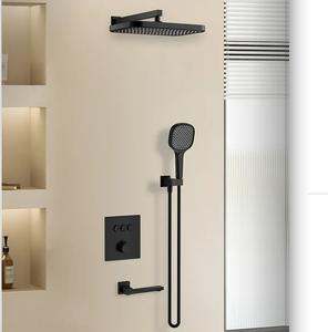 Modern verchroomd wandgemonteerd douchesysteem uit 2025 met regendouchekop en handdouche, ingebouwde douchemengkraan - Product Image 2