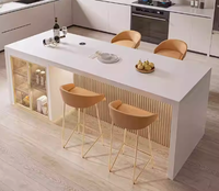 Îlot de cuisine moderne modulaire blanc avec table de bar et armoire à vin en verre LED, design écologique, taille personnalisable