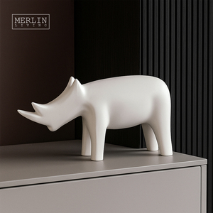 Merlin Living Animal Céramique Décoration Blanc Art Rhinocéros Ornement pour Bureau Moderne Décor À La Maison Chaozhou Usine OEMODM - Product Image 6