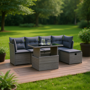 6 Piece Garden <b>Sofa</b> Set Gray Pe Rattan Outdoor Furniture Adjustable <b>Feet</b> Contemporary Design - Product Image 2