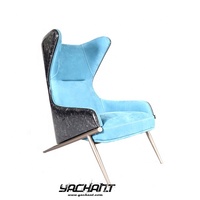 Chaise en Fiber de carbone sèche DITZEL, tissage de carbone forgé et cuir suédé bleu lunaire pour chaise