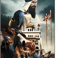 Peinture moderne Art Déco Guru Hargobind, Art sikh du Seigneur Miri Piri pour la décoration murale du salon à la maison