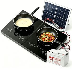Cuisinière solaire à induction portable à double brûleur en acier inoxydable, étanche, pour le <span class=keywords><strong>camping</strong></span> en plein air, les <span class=keywords><strong>camping</strong></span>-cars, hors réseau, cuisinière <span class=keywords><strong>électrique</strong></span> - Product Image 2