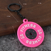 Mini llavero de silicona con disco de pesas de 45LB, colgante 3D de disco de fitness con letras FITNESS en relieve, seis opciones de color, metal negro
