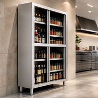 Armoire de cuisine autoportante en acier inoxydable avec porte coulissante, multifonctionnelle pour le stockage des aliments et des assaisonnements