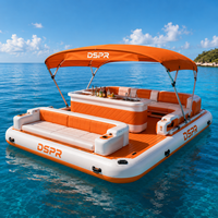 Île flottante gonflable pour parc aquatique avec logo personnalisé, taille sur mesure et table à boissons pour yacht, marina, plage, loisirs et usage extérieur