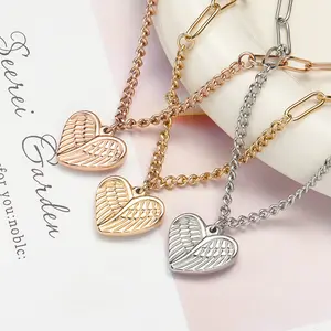 Foreign trade new Japan and South Korea fashion stainless steel multicolor love wings pendant all match personality necklace for
