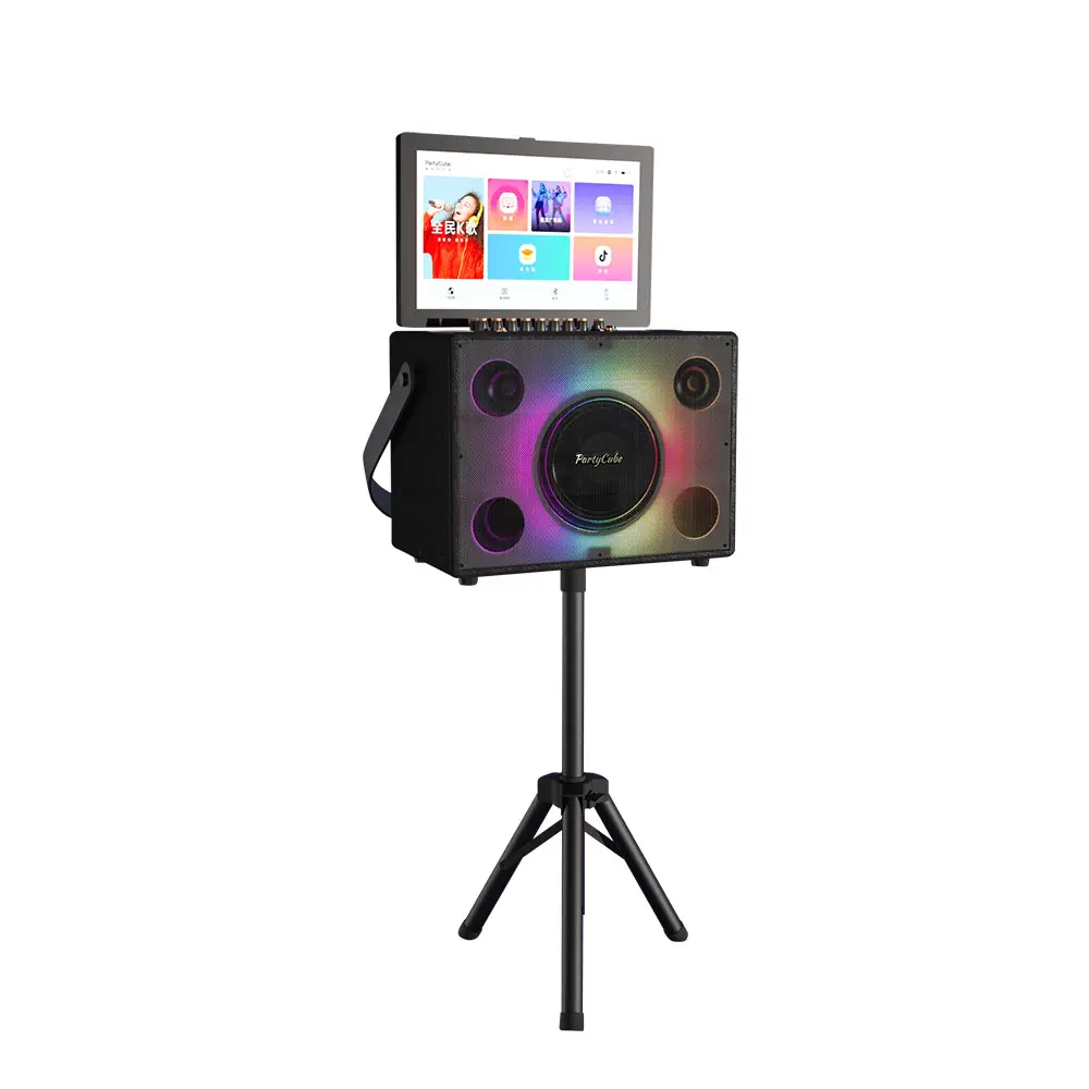 Tay free14.1 inch xách tay Karaoke màu xanh răng loa với màn hình LCD Micro không dây Home mini KTV âm nhạc hộp