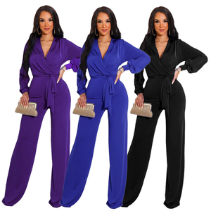 Combinaison décontractée à manches longues pour femmes, couleur unie, transfrontalière, en tricot - Product Image 5