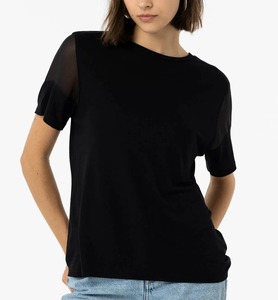 T-shirt en coton pour femmes, couleur unie, manches courtes, col ras du cou, style coréen, t-shirts à la mode Slim Fit pour l'été, vente en gros - Product Image 1