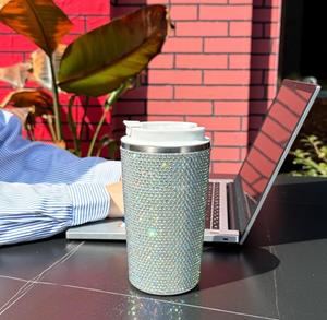 Tazza da caffè isolata con strass da 17 once con coperchio a prova di perdite, tazza da caffè scintillante con diamanti, riutilizzabile - Product Image 3