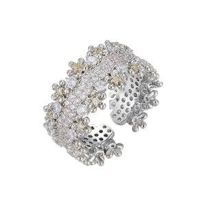 MyMuyu Micro Inlaid Zirconia Open Ring Flower Shape Adjustable For Party Fine Jewelry - Product Image 5