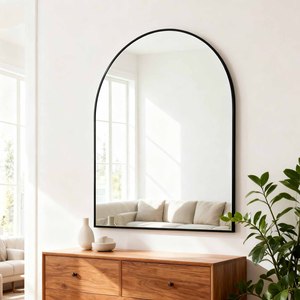Black Metal Framed <b>Arched</b> Mirror 30x36 Inch Wall Mount Bathroom <b>Decor</b> - Product Image 1