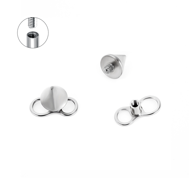 Hypoallergenic Silver Plated Titanium Dermal Piercing G23 F136 Spike Anchor with Solid Base Unisex Gift & Party Body Jewelry