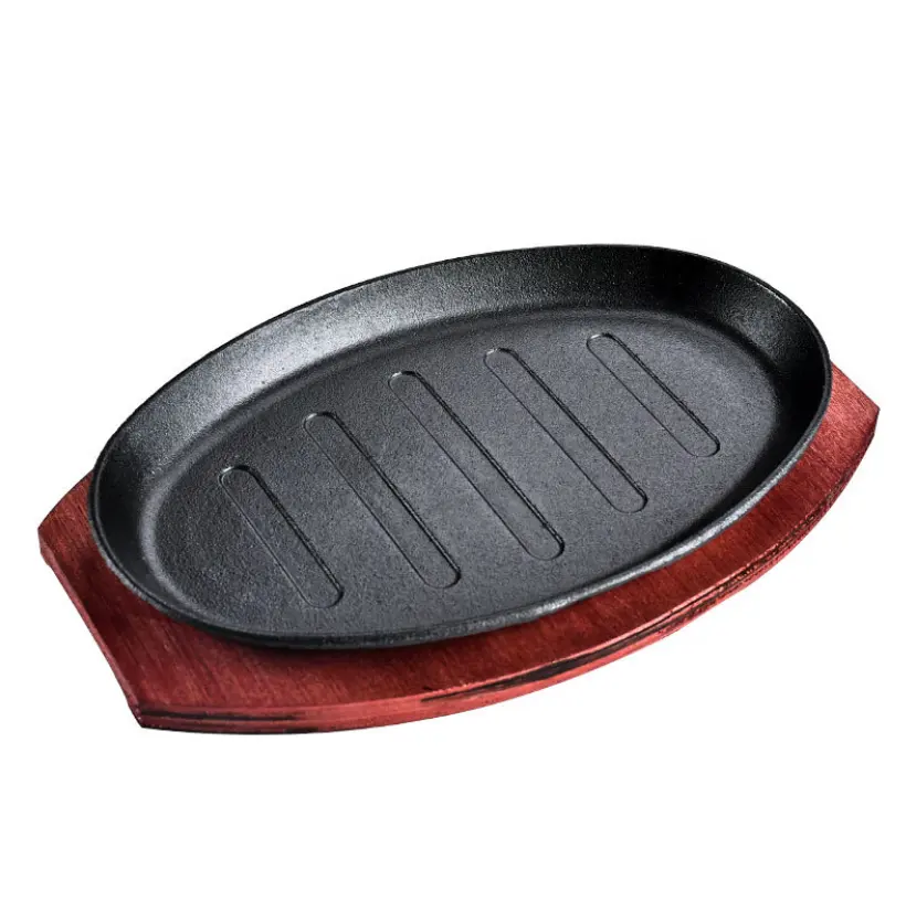 Cast iron teppanyaki steak grill plate oval plate grill pan