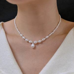 Collar de Perlas de Agua Dulce Naturales para Xiaomi, Tamaño Gradual, Plata de Ley S925, Diseño Retro, Collar de Belleza Dulce y Retro - Product Image 1