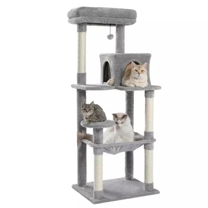 Arbre à chat moderne en peluche multi-niveaux gris clair avec griffoir en sisal, <span class=keywords><strong>hamac</strong></span> et niche pour grands chats, mobilier d'intérieur pour animaux de compagnie, vente chaude - Product Image 1