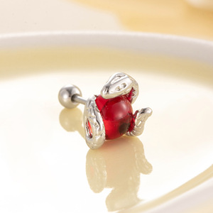 Boucles d'oreilles en acier inoxydable avec serpent en cuivre enroulé autour d'une pierre de lune |   Bijoux de piercing à double fil pour femmes et hommes - Product Image 4