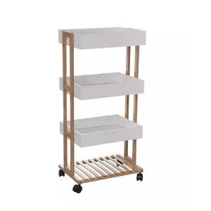 Multi-purpose 4-Tier Bamboo Kitchen Island on Wheels for Home Usage