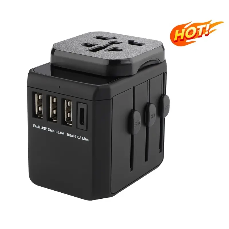 Trái Đất Pin 880W-2500W Thế Giới Du Lịch Phổ Adapter Với 3 USB + Loại C Cổng, Nối Đất Du Lịch Adapor Cho Anh Bs8546