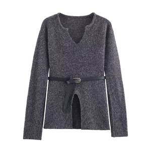 PB & ZA เสื้อกันหนาวผู้หญิง2ชิ้น2025ใหม่เข็มขัดถักชุดวินเทจแขนยาว + กระโปรงผู้หญิง - Product Image 2