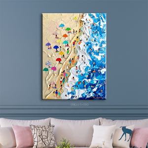 Peintures modernes, tableau abstrait de personnes sur la plage, <span class=keywords><strong>peinture</strong></span> à l'huile épaisse <span class=keywords><strong>au</strong></span> <span class=keywords><strong>couteau</strong></span> à palette sur toile, décoration murale - Product Image 2