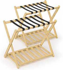 Paquete de 2 Soportes de Bambú <span class=keywords><strong>para</strong></span> Maletas, Plegables y Resistentes, con Estante de Almacenamiento - Product Image 1