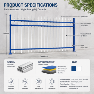 Pannello <span class=keywords><strong>per</strong></span> Recinzione a 3 Traverse <span class=keywords><strong>in</strong></span> Acciaio Zincato Opaco Premium Nero <span class=keywords><strong>per</strong></span> Villa Moderna Bianca, Balcone con Piscina Blu, Giardino Paesaggistico e Privacy - Product Image 3