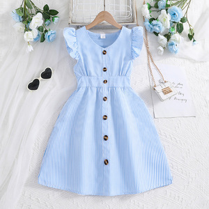 Abito da <span class=keywords><strong>bambina</strong></span> grande per bambini 2025 estate nuovo stile alla moda abito da principessa a righe a maniche volanti - Product Image 1