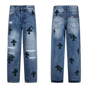 King Mcgreen Star 3D Çapraz Deri Ahşap Kesimli Kovboy Pantolonu Çiftler İçin Krom Kalpli YK2 Günlük Jean - Product Image 6